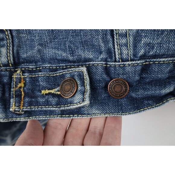 Vintage Y2K American Eagle Outfitters Mens Small Faded Denim Jean Trucker Jacket - Picture 14 of 16